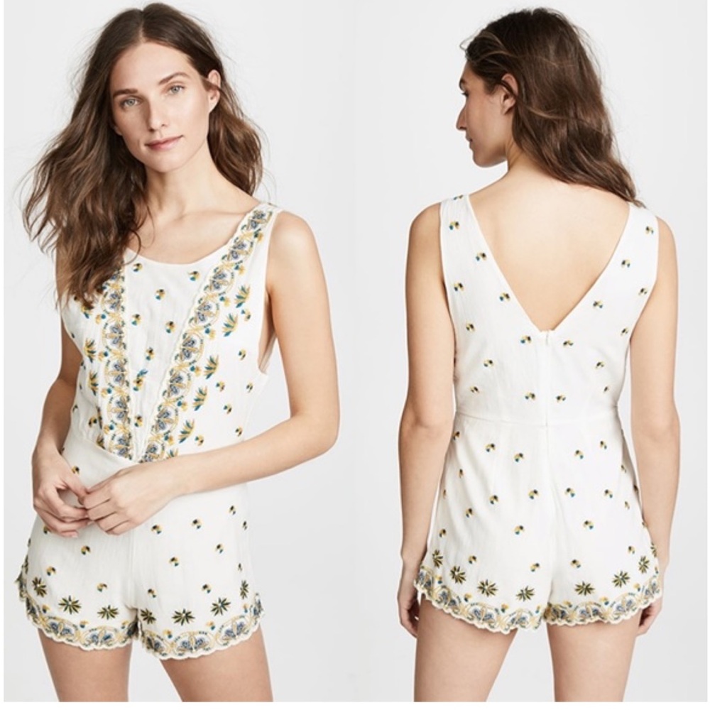 Free People White Floral Embroidered Romper